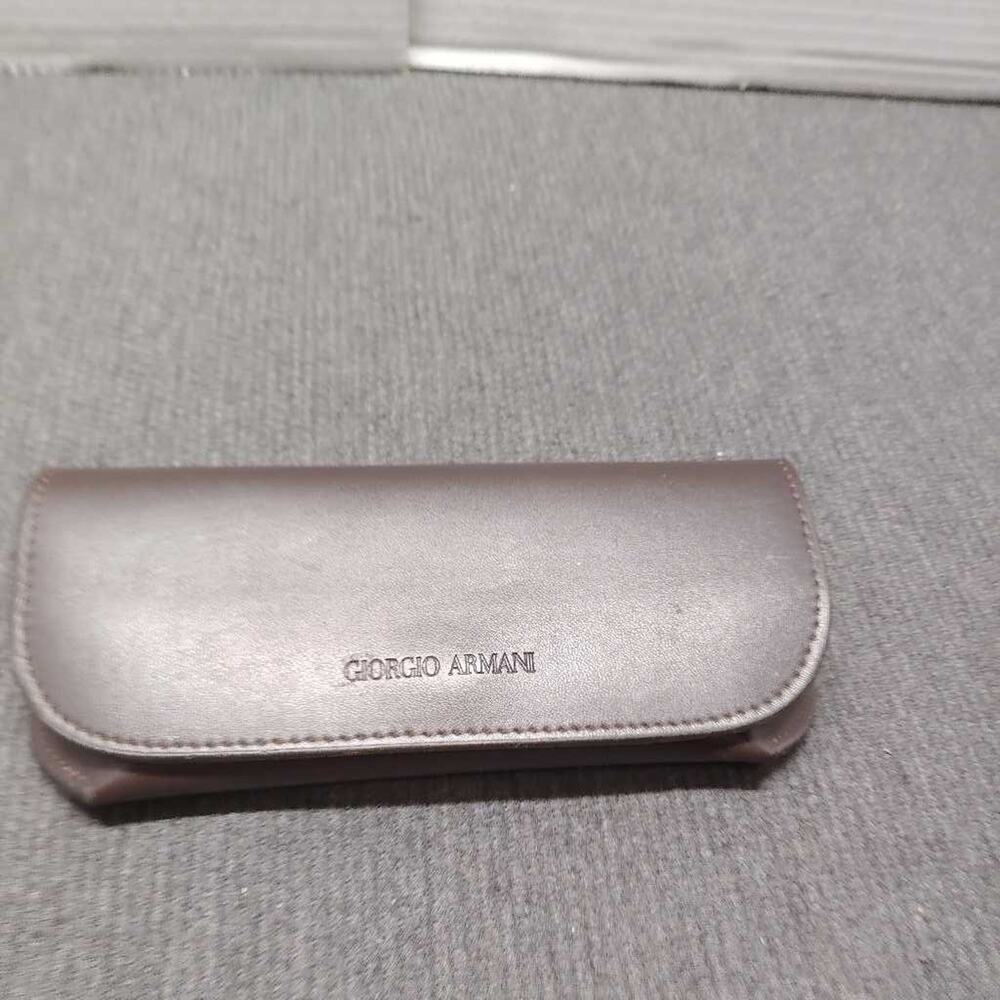 Giorgio Armani Eyeglass Case Holder Brown Leather Snap Closure Designer Luxury